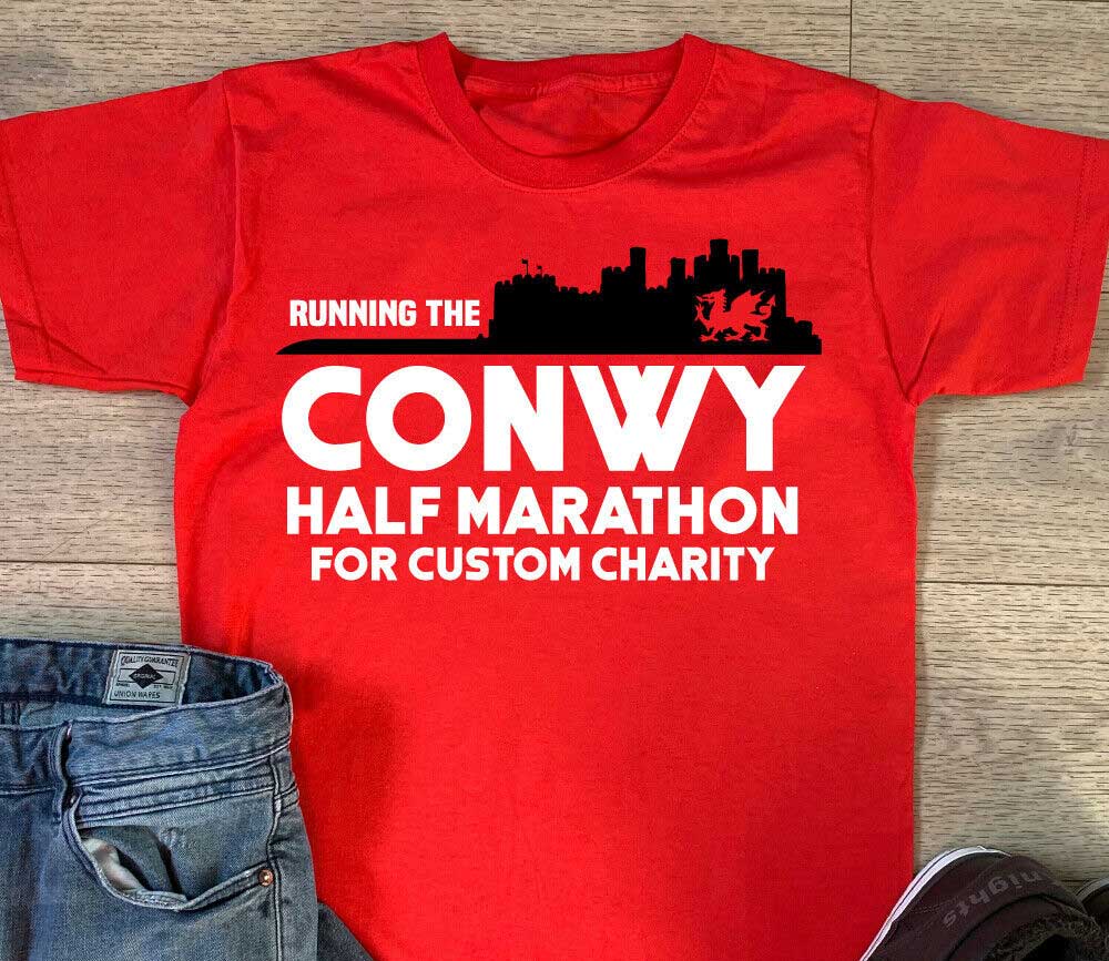 Running Conwy Half For Custom Charity T-shirt Personalised 2022